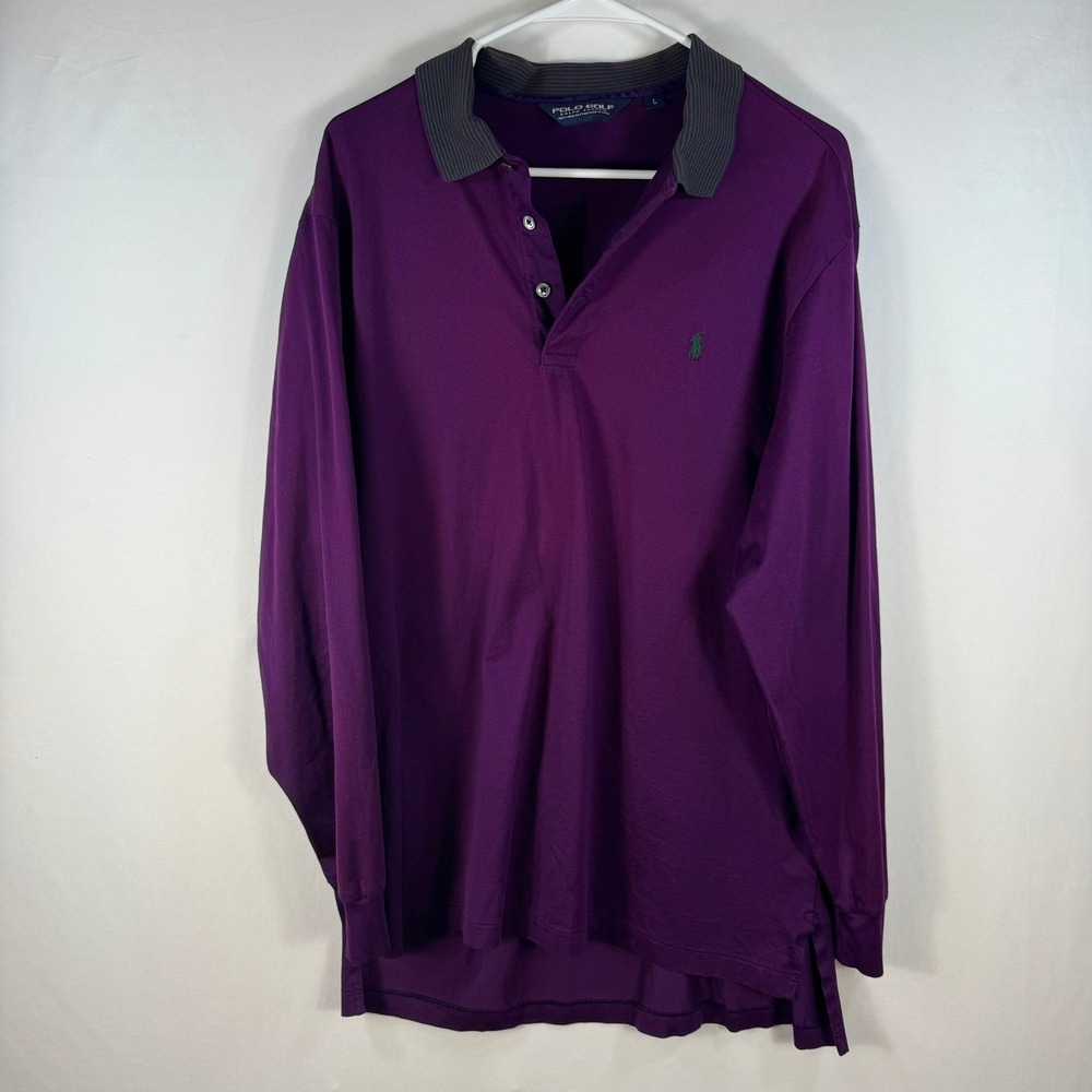 Polo Golf Ralph Lauren Mens Large Purple Pima Cotton Long Sleeve Polo Shirt